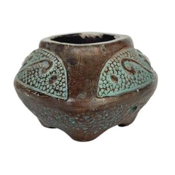 Antique Ornate Hand Crafted Temple Copper Finish Incense Burner Pottery Japan - Picture 12 of 13